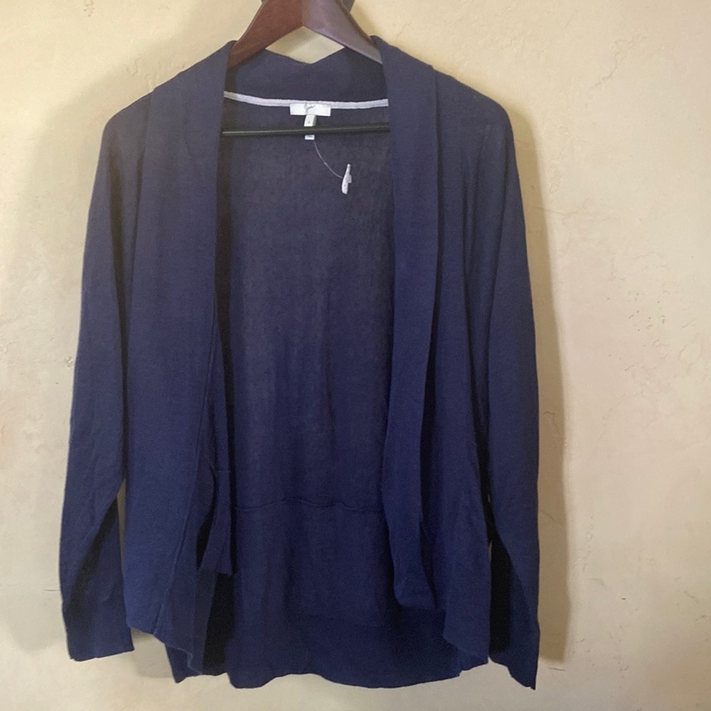 Sz S NWT Joie Navy Blue Linen Open Front Knot Cardigan sweater w/Pockets